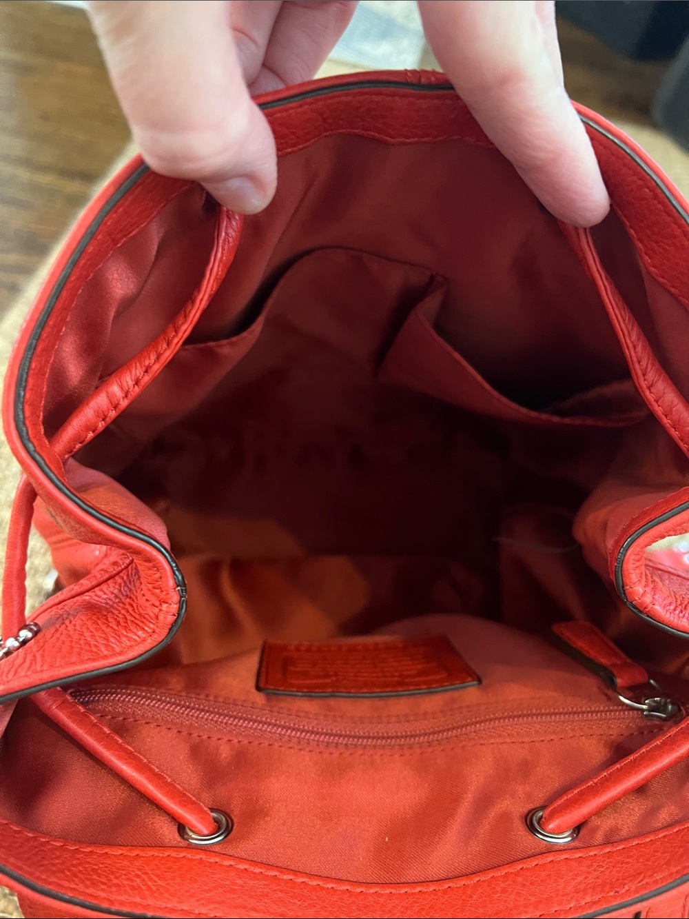 Coach Bright Red Pebbled Leather Mini Backpack with Turn-Lock Flap - Picture 4 of 10